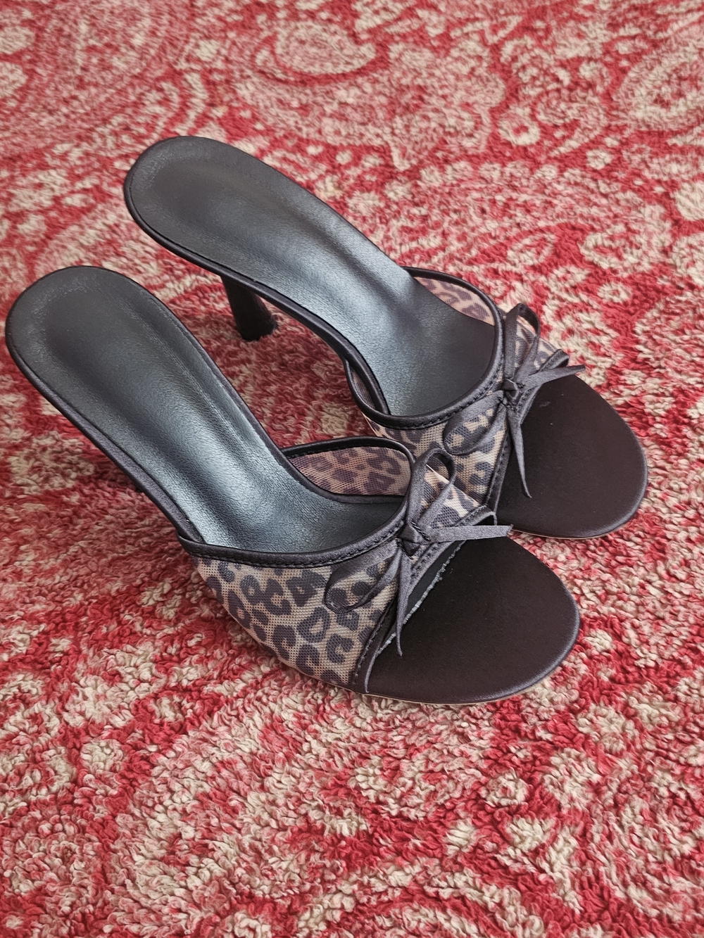 Leopard Print Open-Toe Heeled Mules - Black/Brown